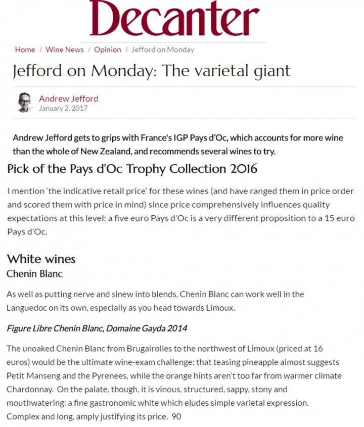 Domaine Gayda Figure Libre Chenin Blanc - Decanter 01.2017