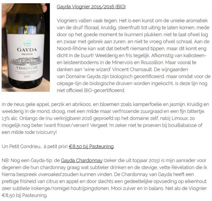 Domaine Gayda Viognier & Chardonnay Vinoblogie.nl Domaine Gayda Viognier & Chardonnay Vinoblogie.nl