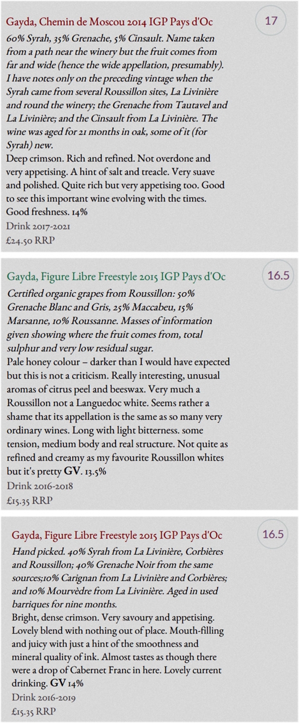 Jancis Robinson Tasting Notes  